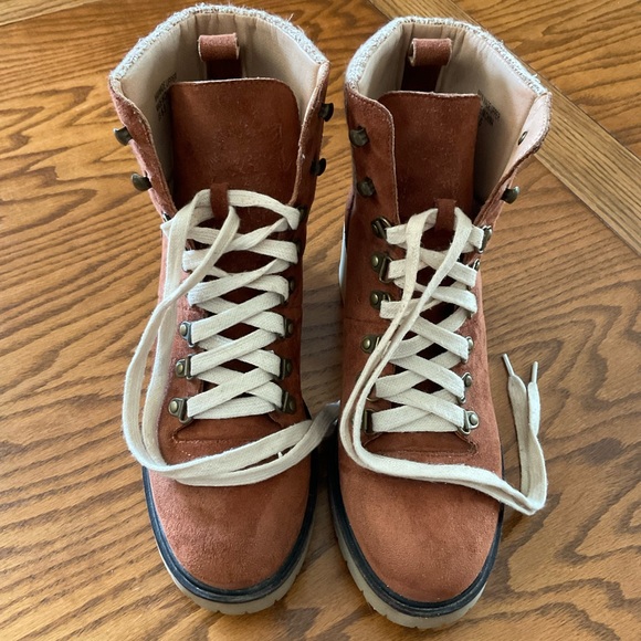 Mi.iM Camel Lace Up Suede Platform, Chunky Heel Ankle Boots, Women’s Sz 8.5 - Picture 3 of 12